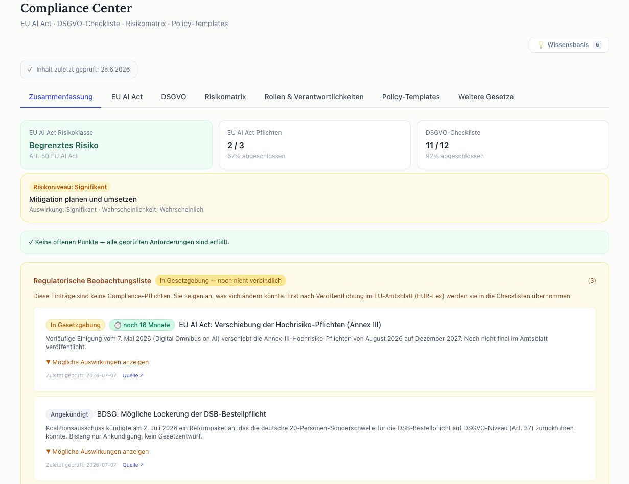 Compliance Center Zusammenfassung