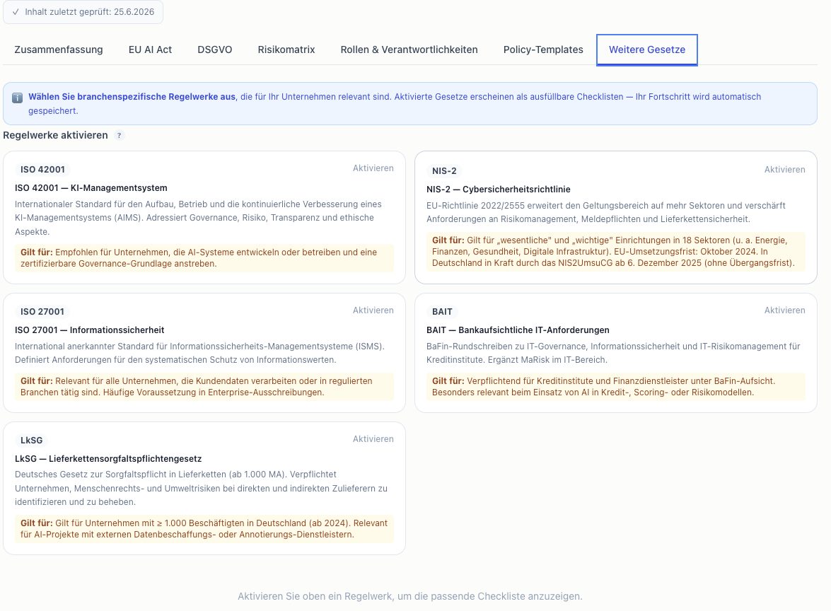 Compliance Center weitere Gesetze